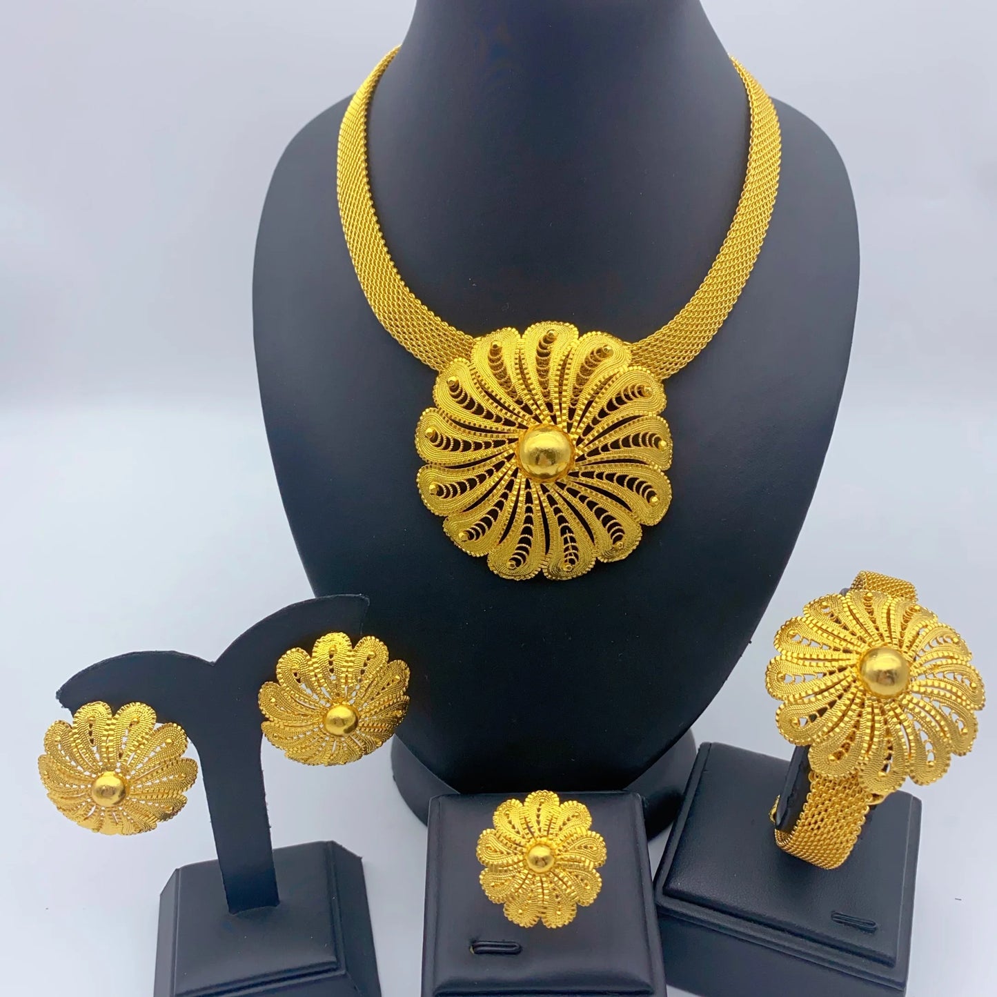 Jewelry Set For Women Indian African Dubai Flower Necklace Earring Nigerian 24K Gold Plated by edenista