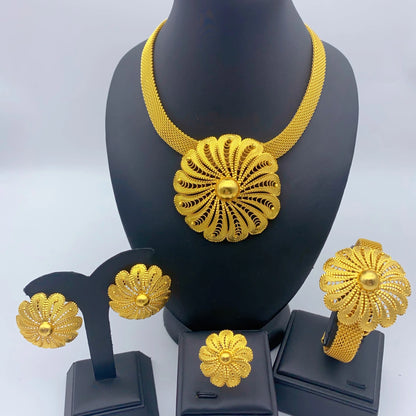 Jewelry Set For Women Indian African Dubai Flower Necklace Earring Nigerian 24K Gold Plated by edenista