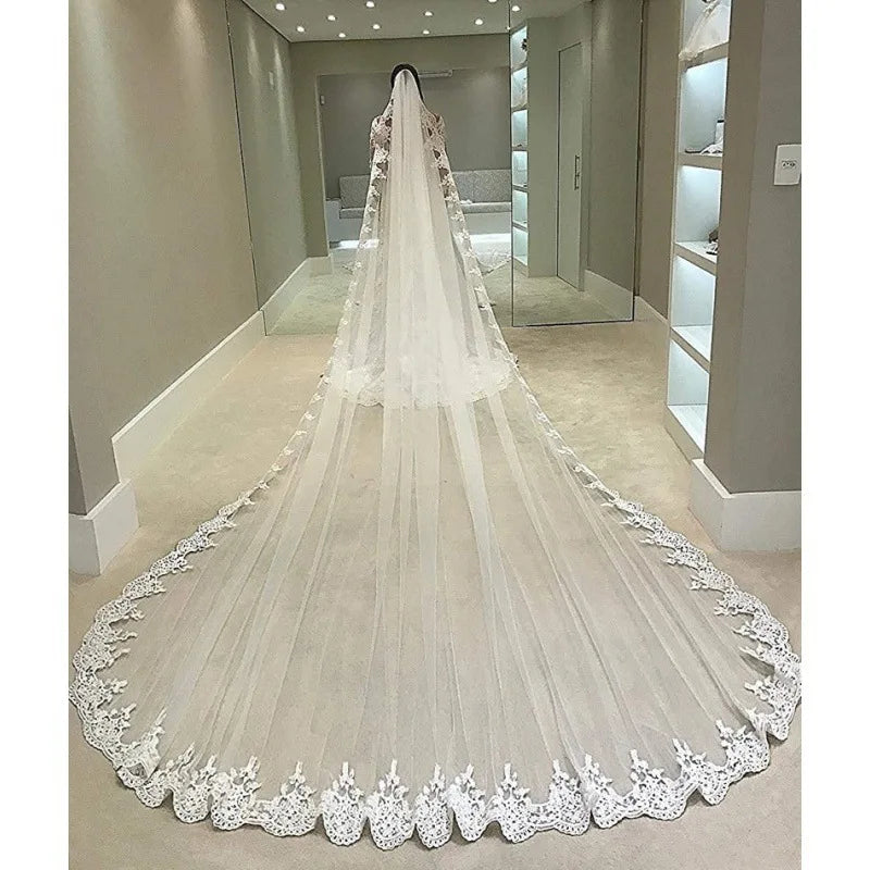 Long Tulle Lace Bridal Veil