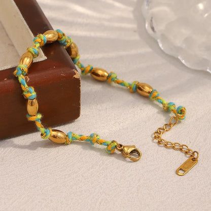 Mixed Colour Rope & Beads Bracelet – 18K Gold Plated