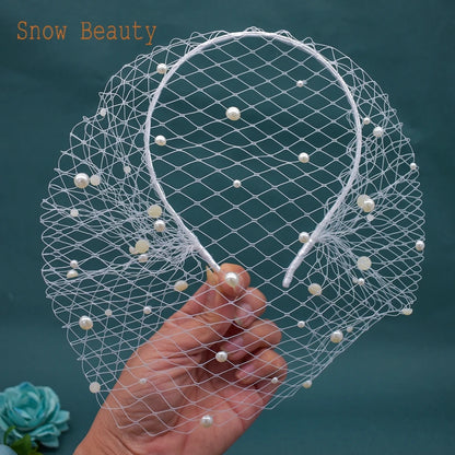 Pearl Beads Bridal Birdcage Veil