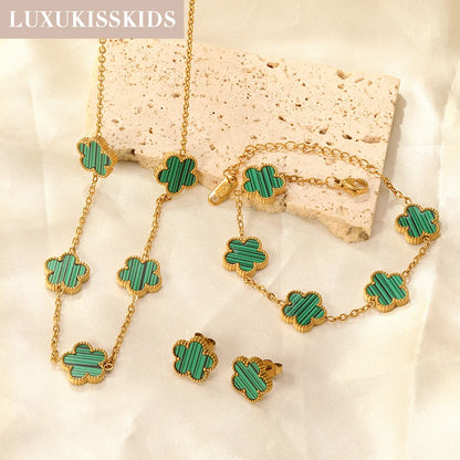 Stainless Steel Flower Clover Jewelry Set