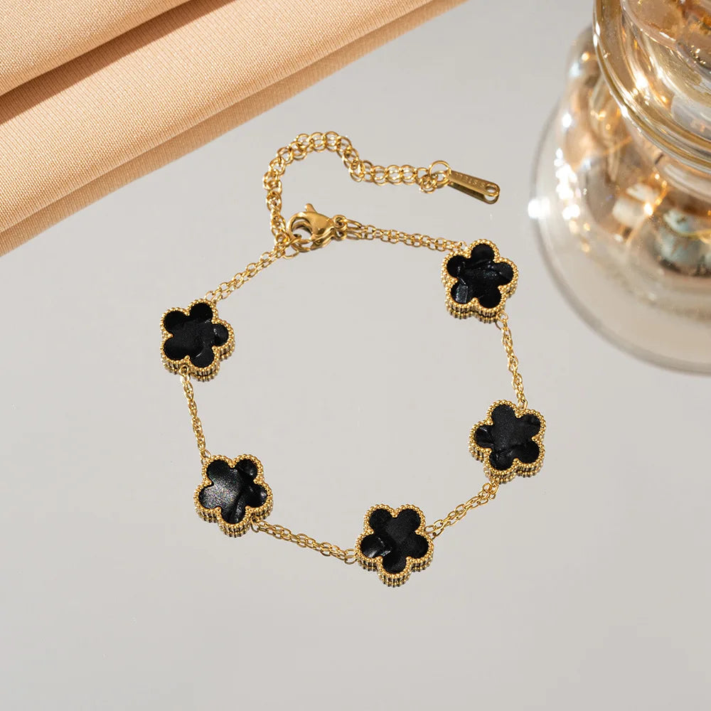 Adjustable Five Flower Stainless Steel Bracelet for Women