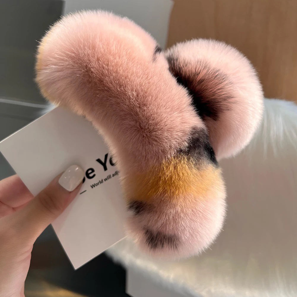 Faux Fur Plush Large Hair Claw Clip – Solid Color Barrette for Thick Hair