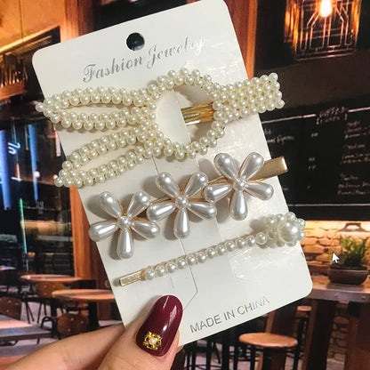 Acrylic Pearl Hair Clip Set – Geometric Hairgrip Barrettes for Women & Girls