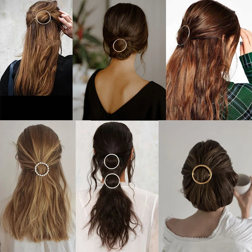 Elegant Round Crystal Metal Hair Clip Barrette – Sweet Gold Hairpin for Women & Girls