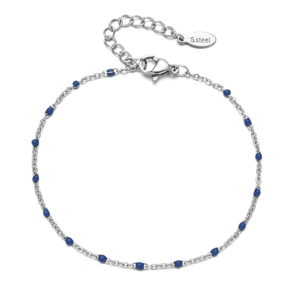 Colourful Thin Link Chain Stainless Steel Bracelet for Women