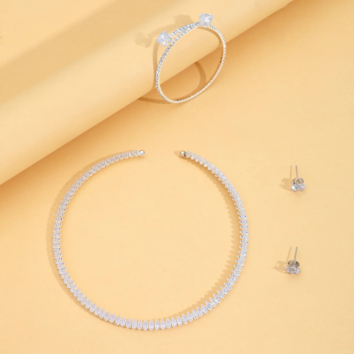 Luxury Heart Crystal Tennis Jewelry Set for Women, Sparkling Choker Necklace Open Bracelet Earrings, Party Gift by edenista