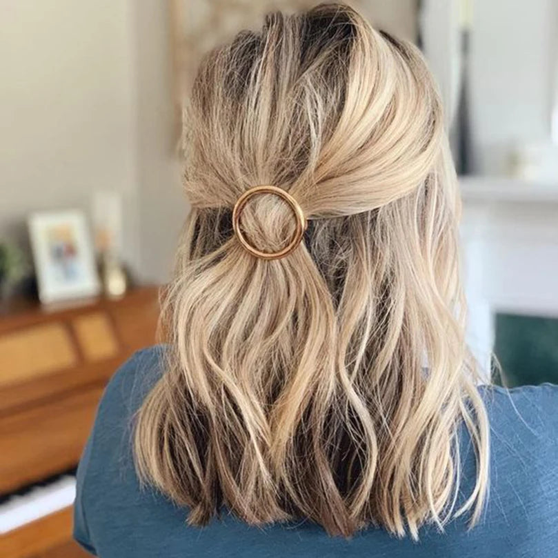 Elegant Round Crystal Metal Hair Clip Barrette – Sweet Gold Hairpin for Women & Girls