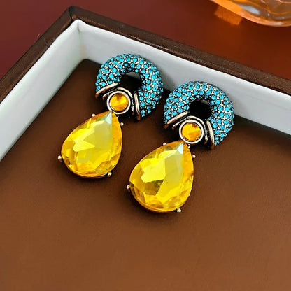 Rhinestone Circle Water Drop Dangle Earrings for Women – Vintage