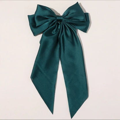 Elegant Satin Bow Ribbon Hair Clip – Solid Spring Clip Hairpin for Women & Girls