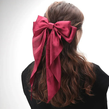 Elegant Satin Bow Ribbon Hair Clip – Solid Spring Clip Hairpin for Women & Girls