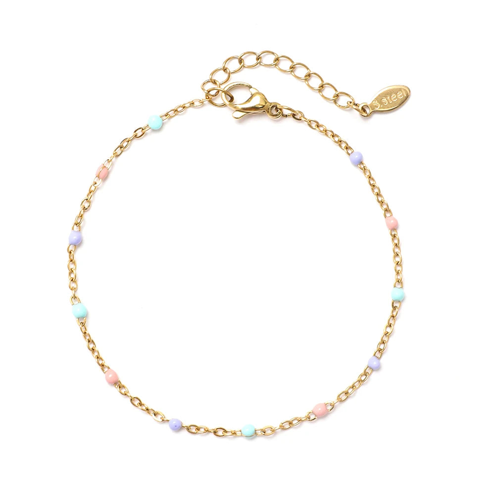 Colourful Thin Link Chain Stainless Steel Bracelet for Women