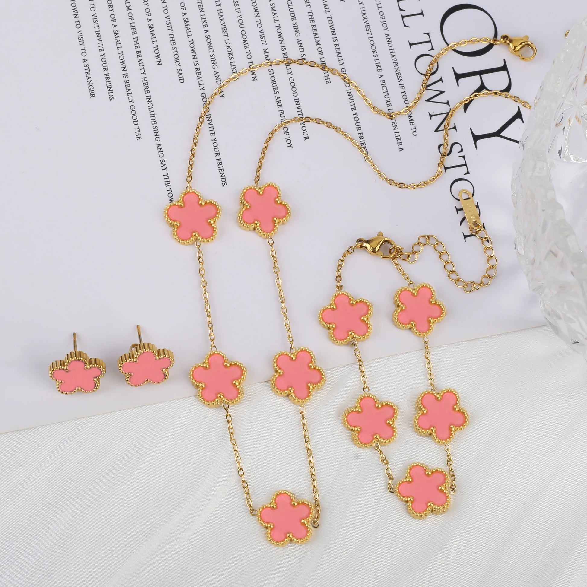 Stainless Steel Clover Flower Jewelry Set 18K Gold