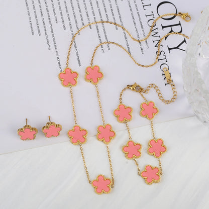 Stainless Steel Clover Flower Jewelry Set 18K Gold