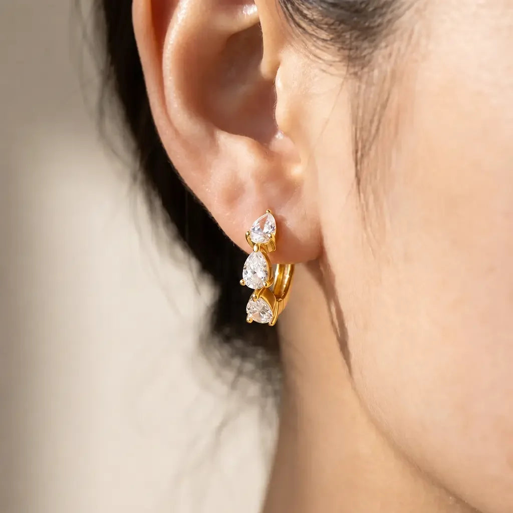 18K Gold Plated Zirconia Huggie Hoop Earrings – 12.4mm