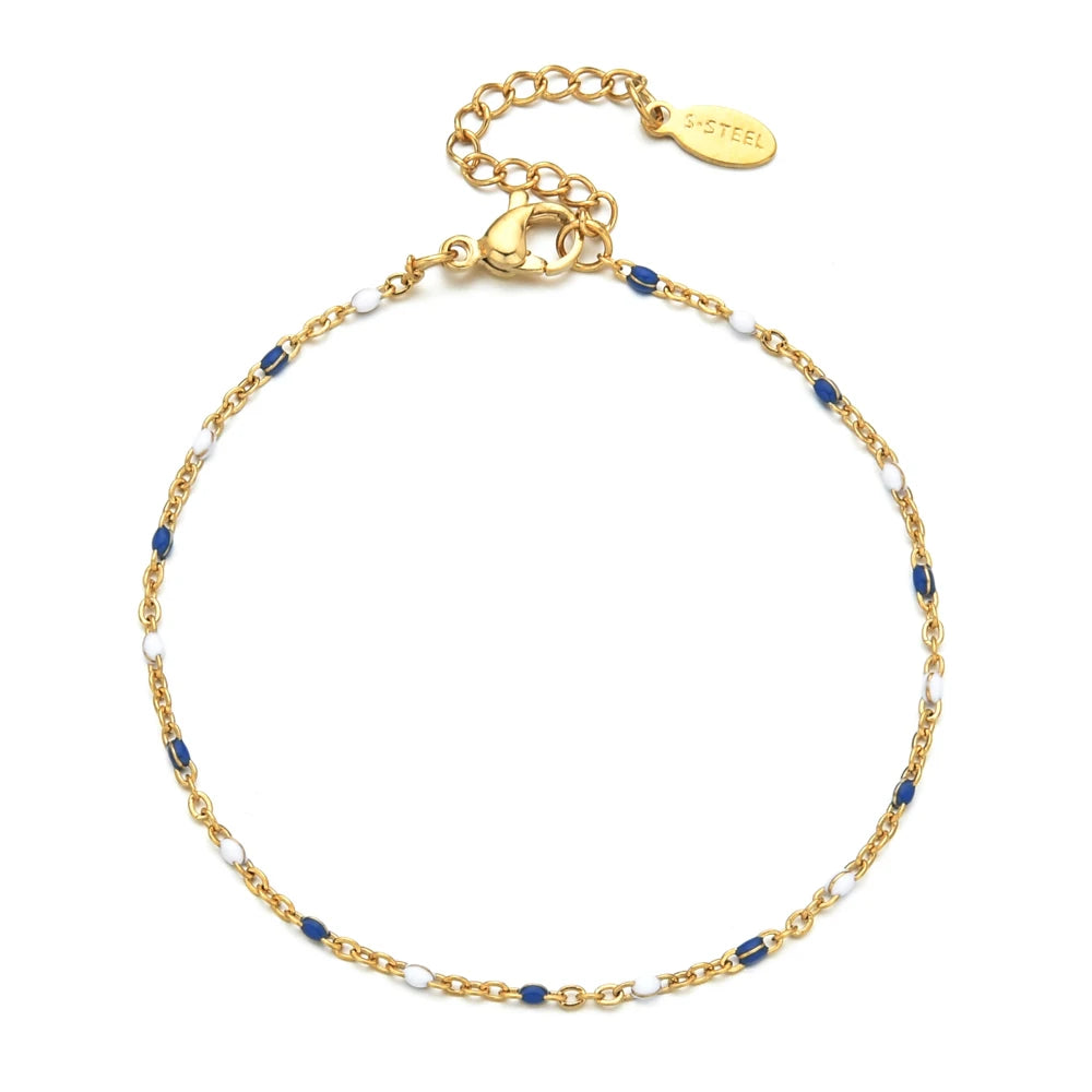 Colourful Thin Link Chain Stainless Steel Bracelet for Women