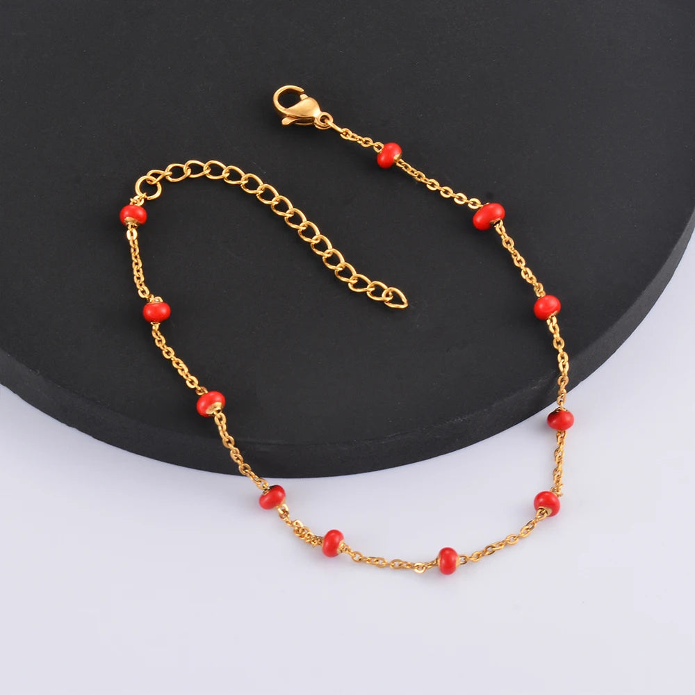 Gold Plated Coloured Enamel Stainless Steel Chain Bracelet