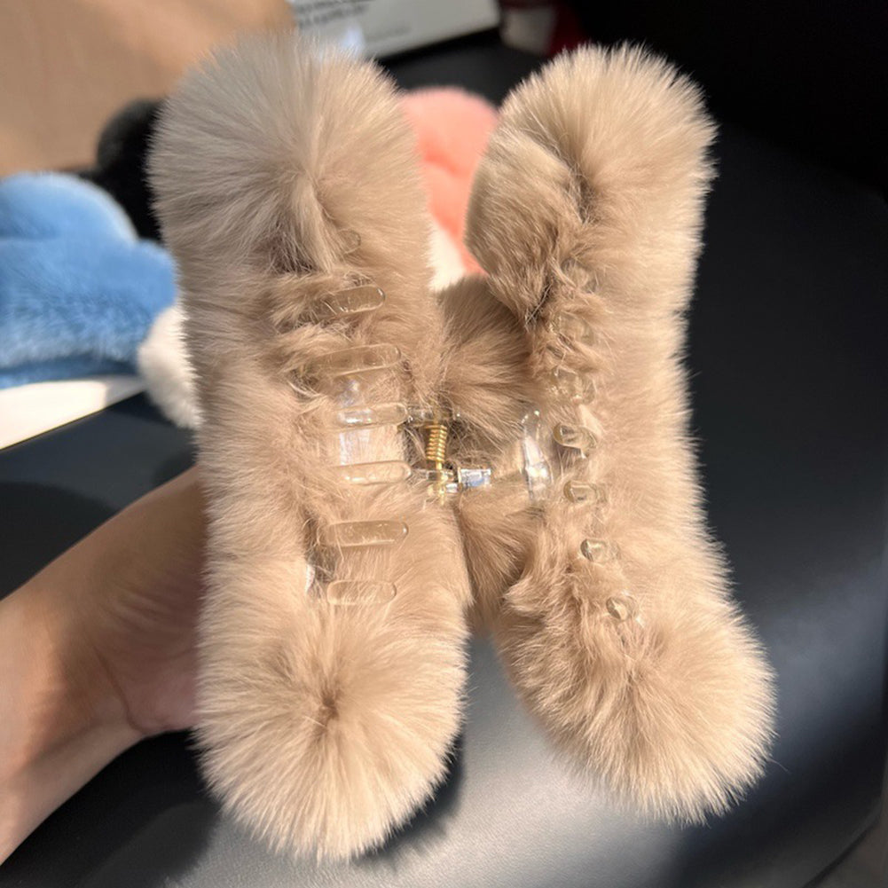 Faux Fur Plush Large Hair Claw Clip – Solid Color Barrette for Thick Hair