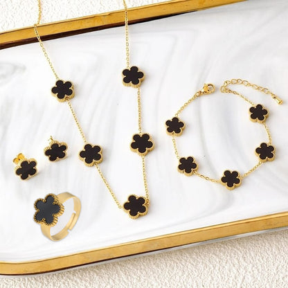 Stainless Steel Five Leaf Flower Jewelry Set