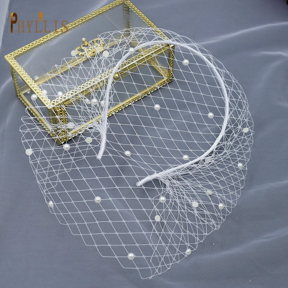 Pearl Beads Bridal Birdcage Veil