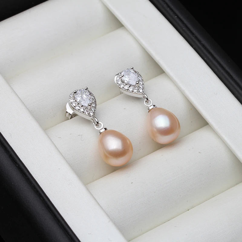 Freshwater Pearl Drop Earrings 925 Silver