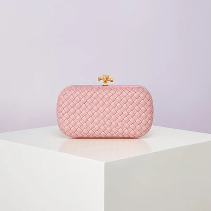 Edenista pink woven PU clutch bag with gold-tone clasp, handheld evening purse