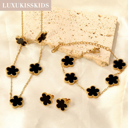 Stainless Steel Flower Clover Jewelry Set