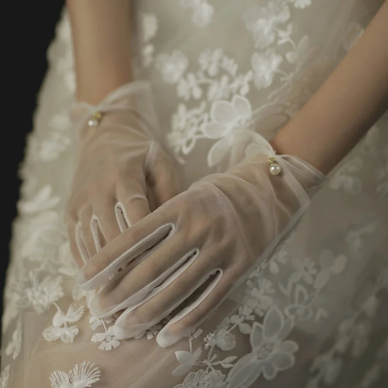 Mesh Lace Bridal Gloves Short Wrist Length