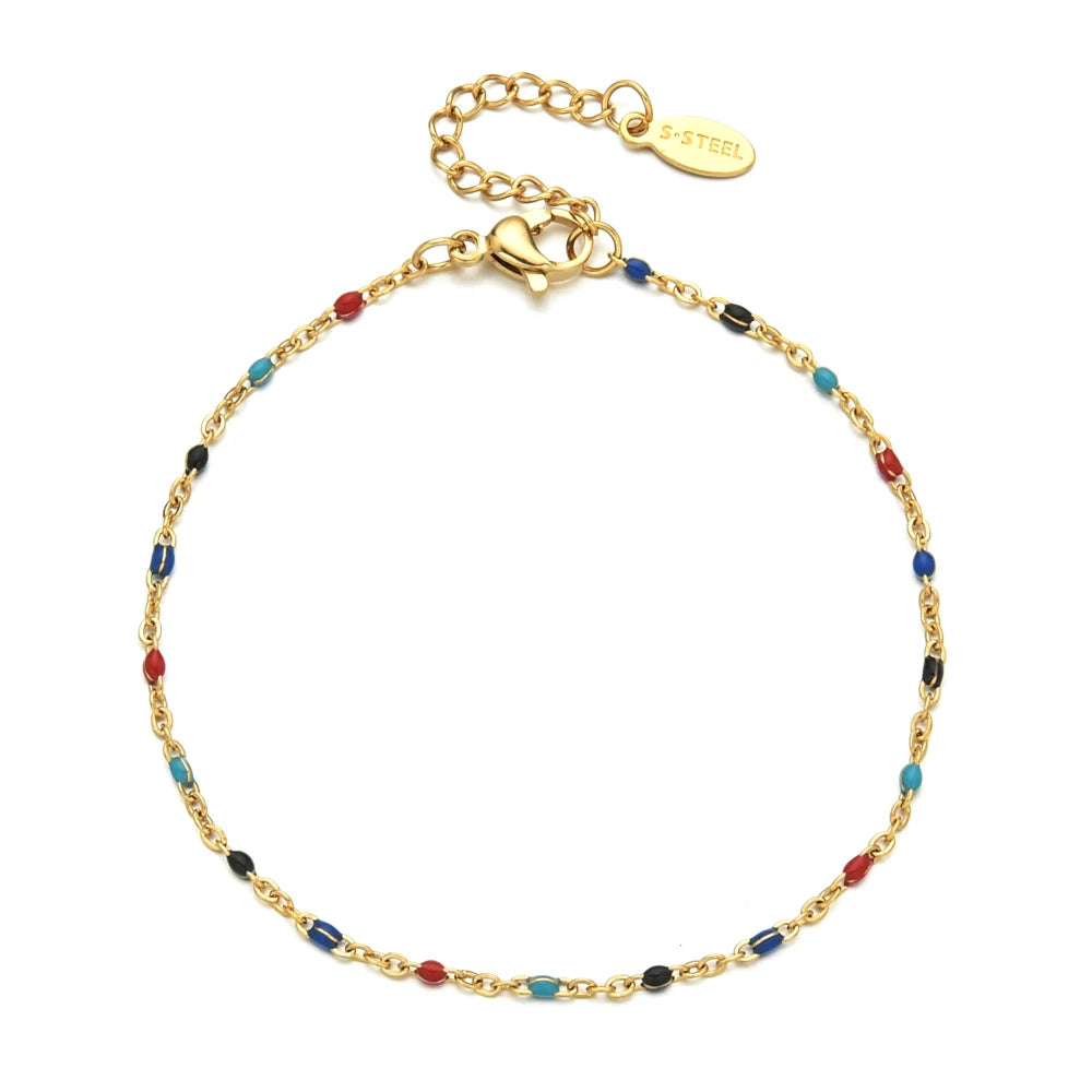 Colourful Thin Link Chain Stainless Steel Bracelet for Women