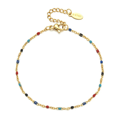 Colourful Thin Link Chain Stainless Steel Bracelet for Women