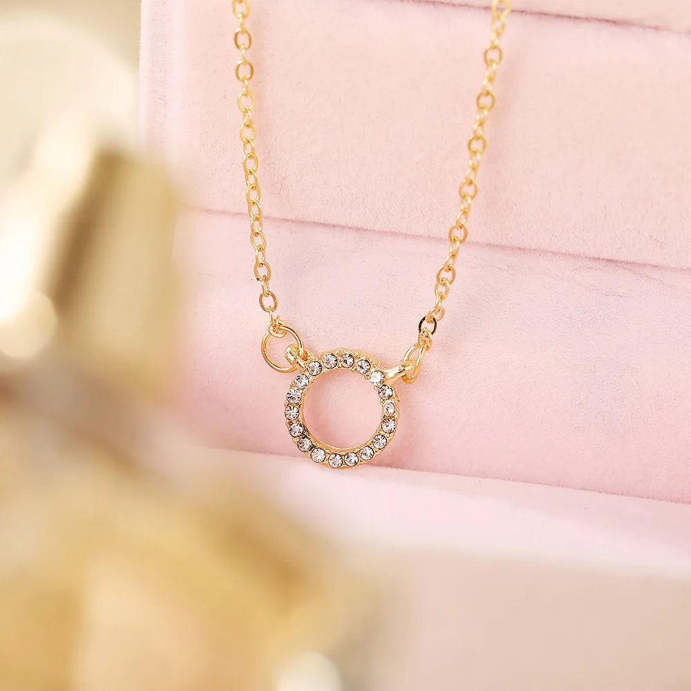 Fashion Trend Elegant Jewelry Simple Crystal Circle Pendant Necklace Golden Color Unique Women Necklace by edenista