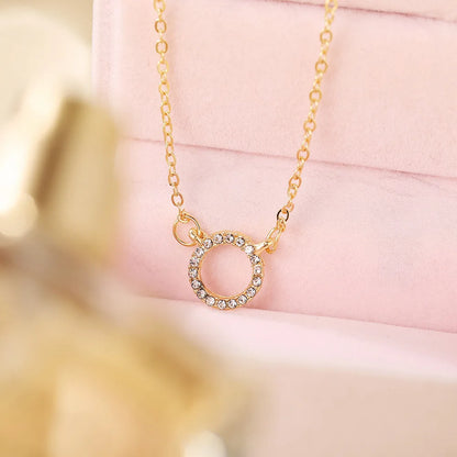 Fashion Trend Elegant Jewelry Simple Crystal Circle Pendant Necklace Golden Color Unique Women Necklace by edenista