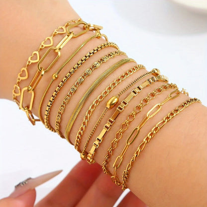 12-Piece Stainless Steel Bracelet Set for Women