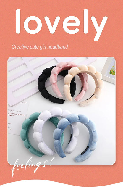 Retro Puffy Velvet Sponge Headband – Padded Makeup Hairband for Women & Girls