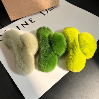 Faux Fur Plush Large Hair Claw Clip – Solid Color Barrette for Thick Hair