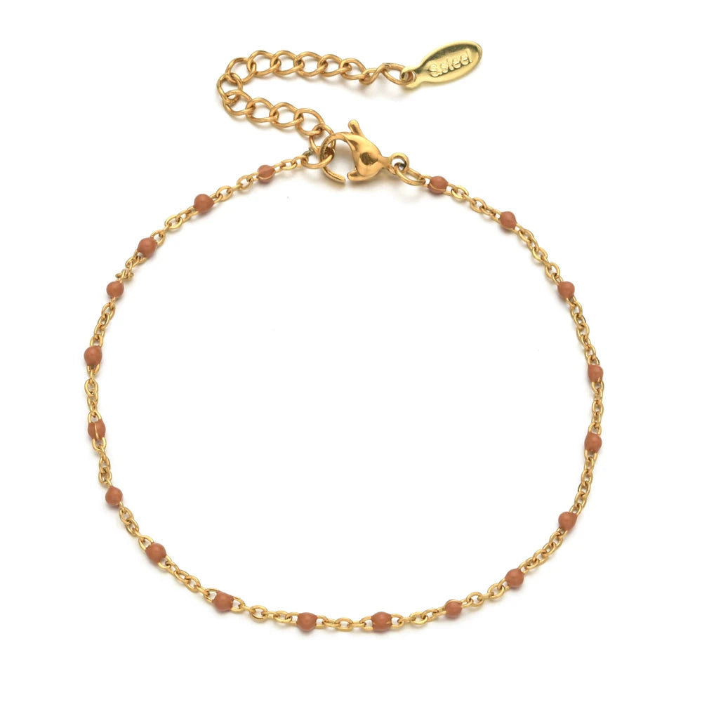 Colourful Thin Link Chain Stainless Steel Bracelet for Women
