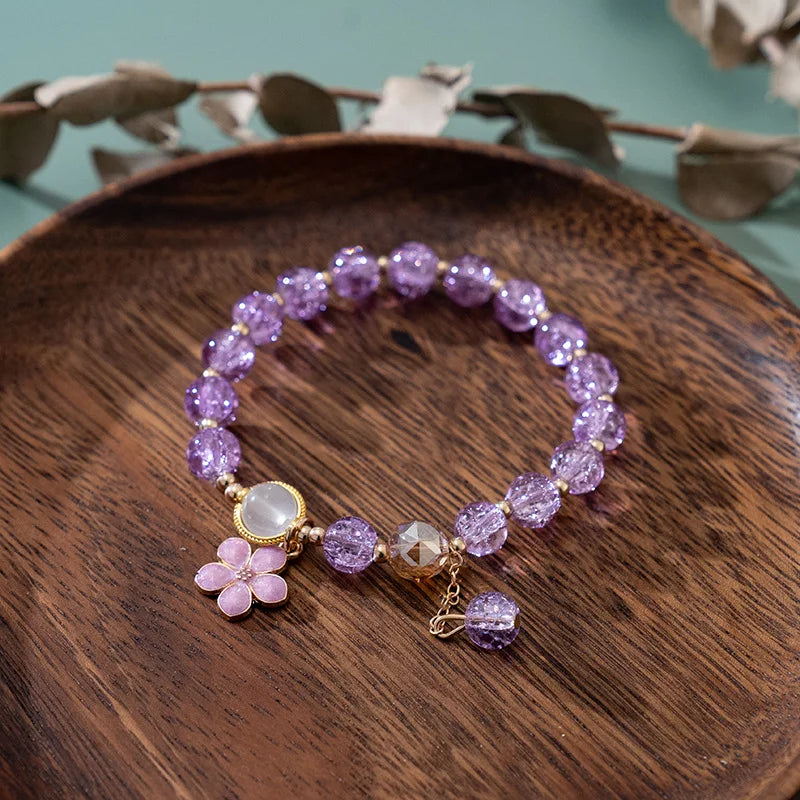 Lucky Crystal Floral Beaded Elastic Bracelet for Women