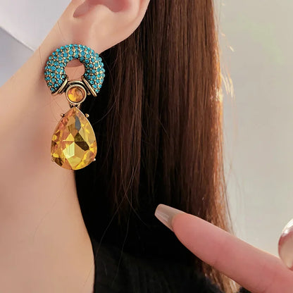Rhinestone Circle Water Drop Dangle Earrings for Women – Vintage