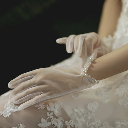 Mesh Lace Bridal Gloves Short Wrist Length