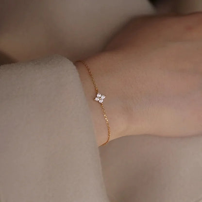 18K Gold Plated Zircon Four Leaf Collar Chain Necklace for Women