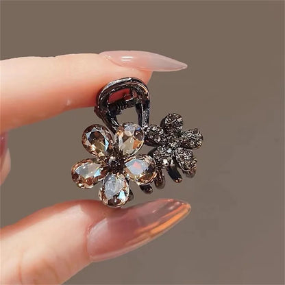 Double Flower Crystal Hair Claw Clip – Rhinestone Metal Barrette for Women
