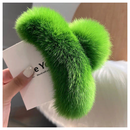 Faux Fur Plush Large Hair Claw Clip – Solid Color Barrette for Thick Hair