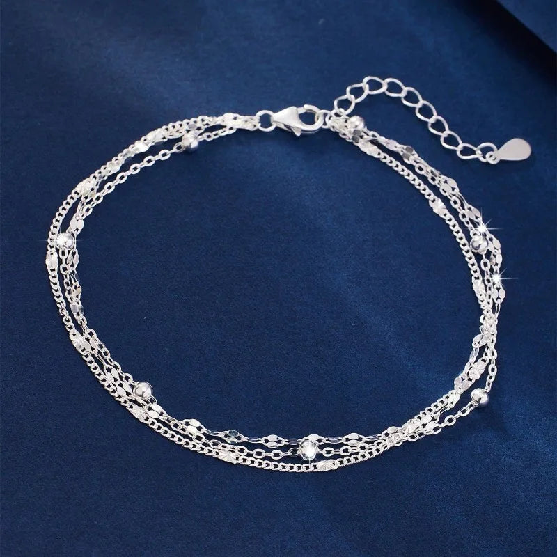 Three-Layer Geometric Bead Bracelet – 925 Sterling Silver