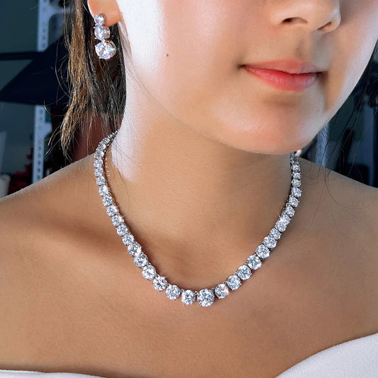 CZ Tennis Necklace and Earrings Bridal Set