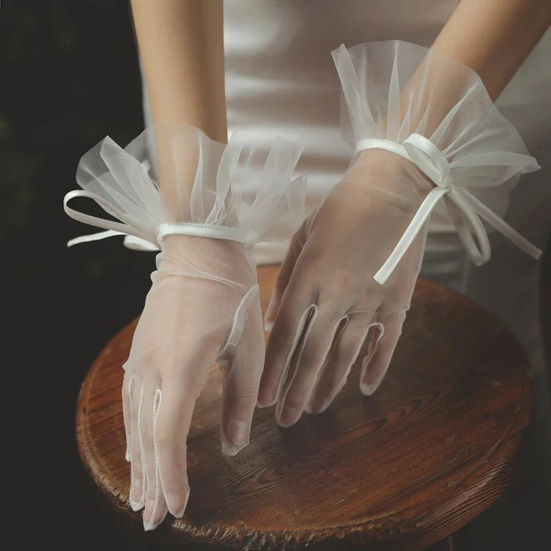 Mesh Lace Bridal Gloves Short Wrist Length