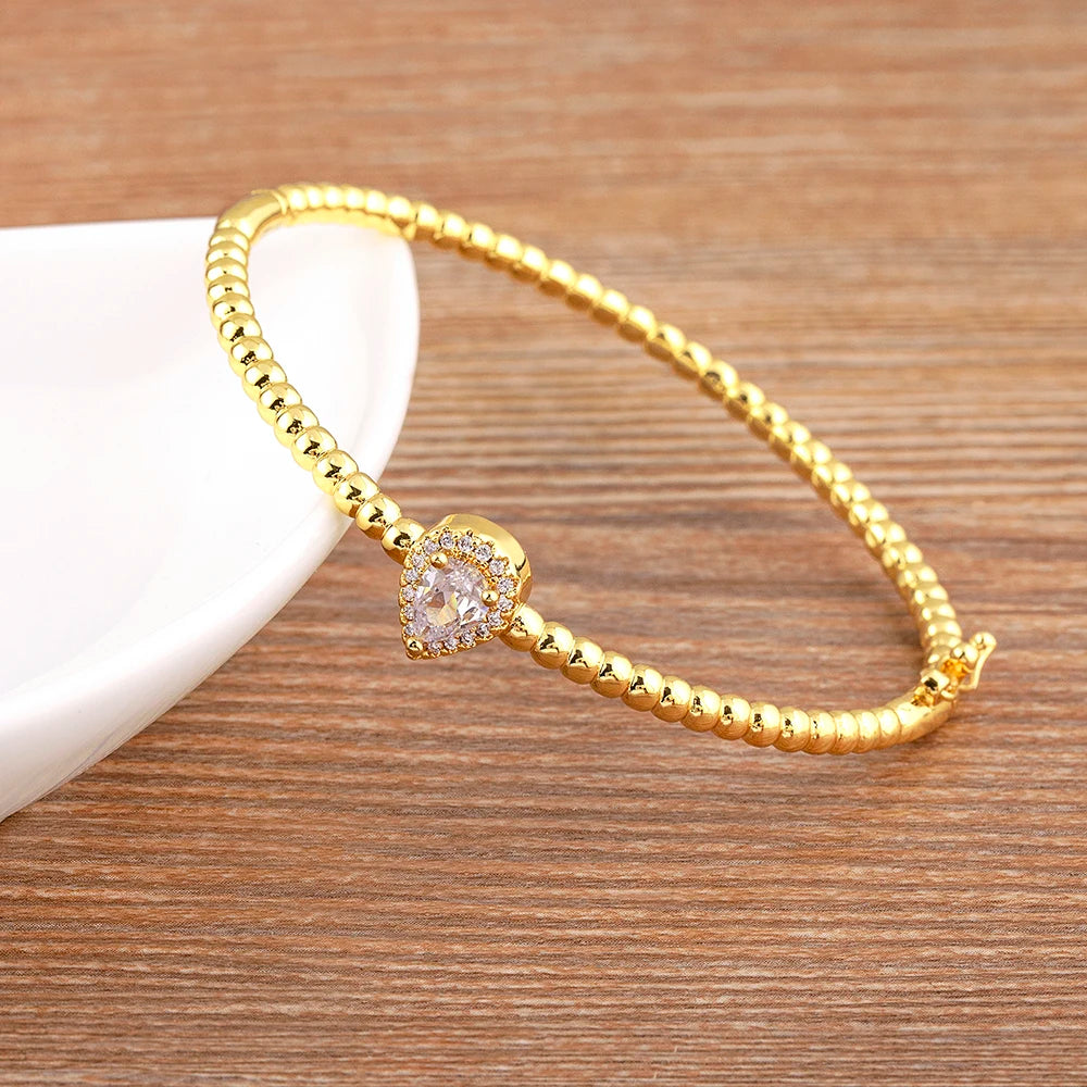 Romantic Heart Bangle Cuff For Women Gold Plated Crystal Zircon Bracelets by edenista