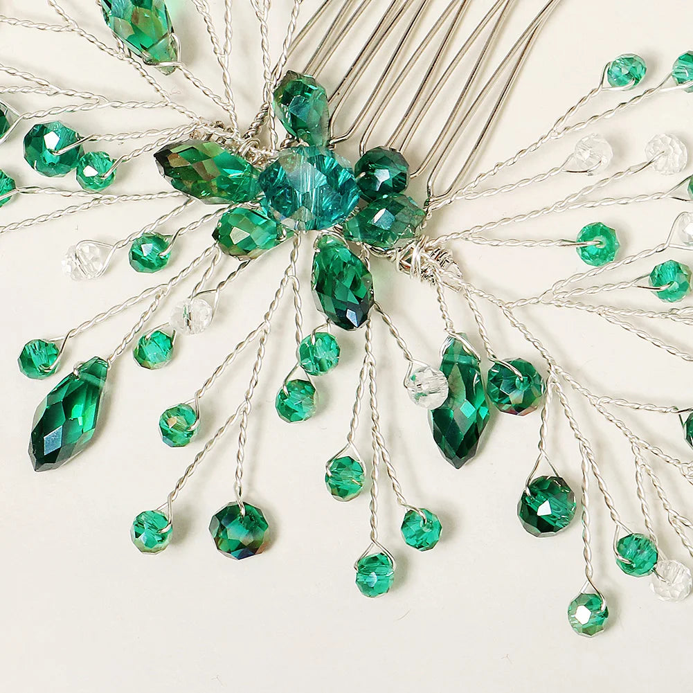 Green Crystal Branch Bridal Headpiece