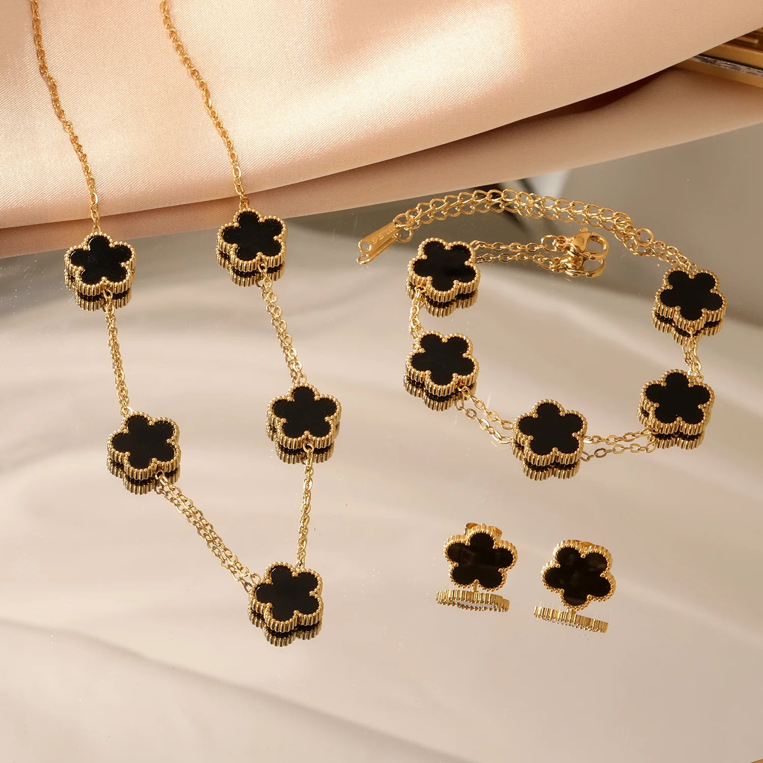 Stainless Steel Flower Clover Jewelry Set