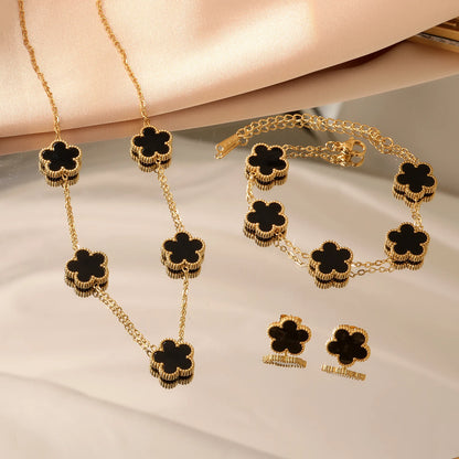 Stainless Steel Flower Clover Jewelry Set